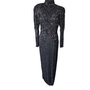 Elegant Black Beaded Evening Gown